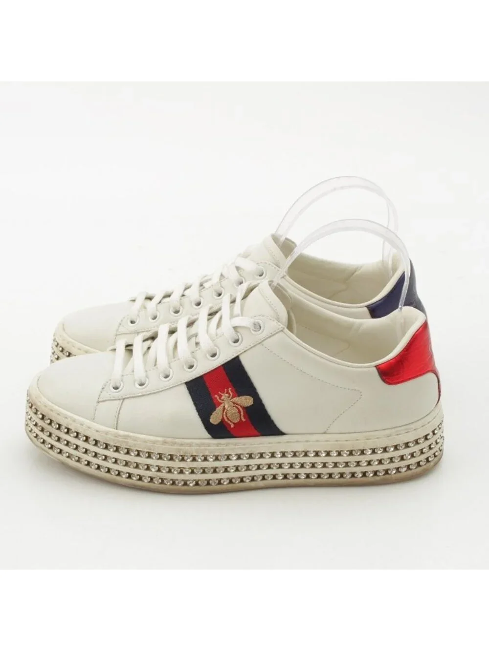 Gucci Sherry Line Leather Bijou Platform Low Top Sneakers White